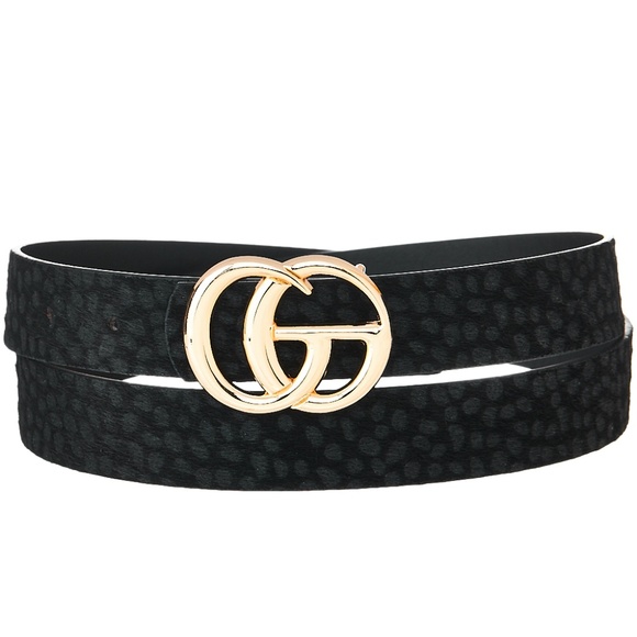 Tayzani Accessories - Tonal Leopard Belt Black Animal Print Gold Style